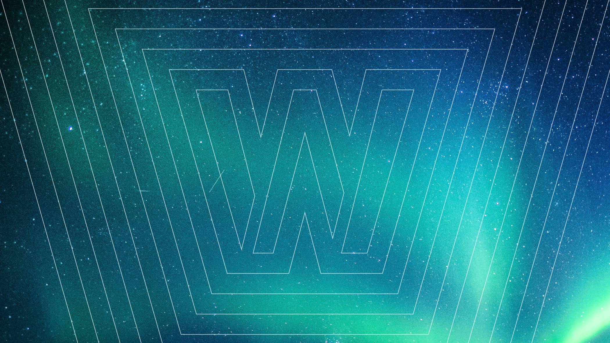 Wpromote logo on aurora borealis colored background